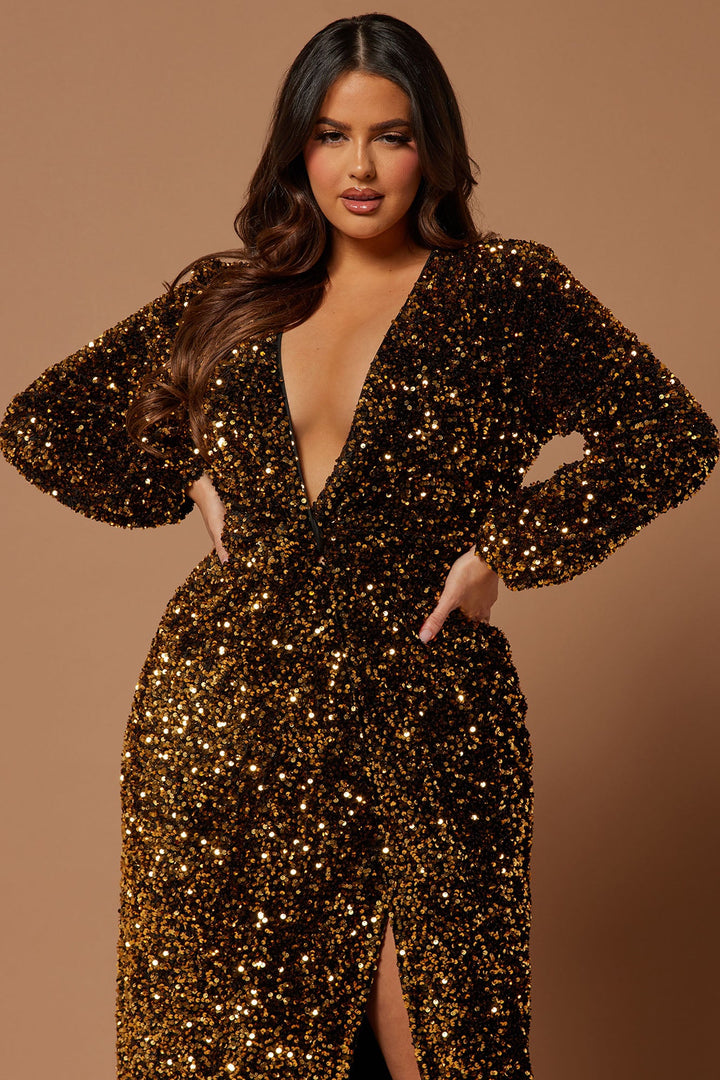 Amara Sequin Gown - Black/Gold