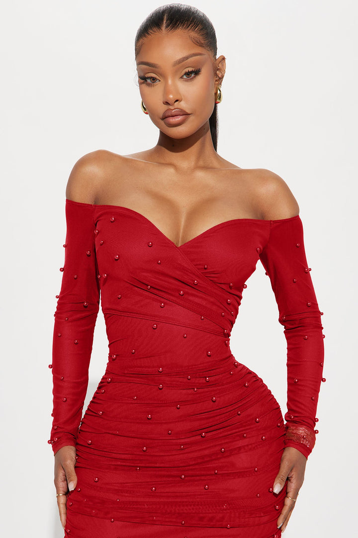 Adah Mesh Midi Dress - Red