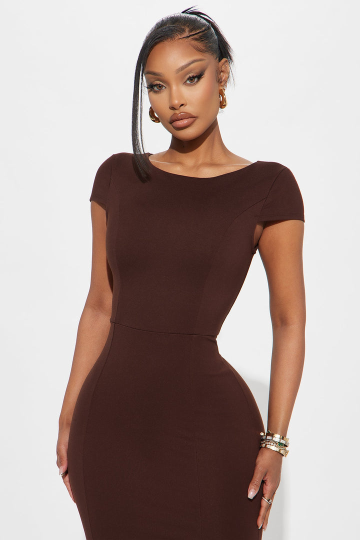 The Mia Ponte Mermaid Maxi Dress - Chocolate