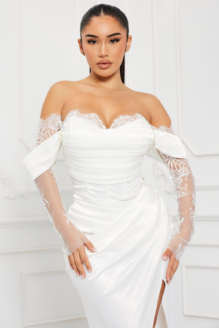 Fall In Love Tonight Satin Maxi Dress - White