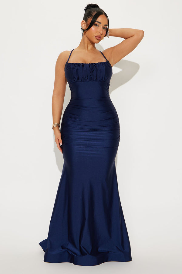 Samone Satin Gown - Navy