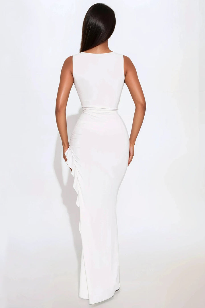 Selena Ruffle Cut Out Maxi Dress - White