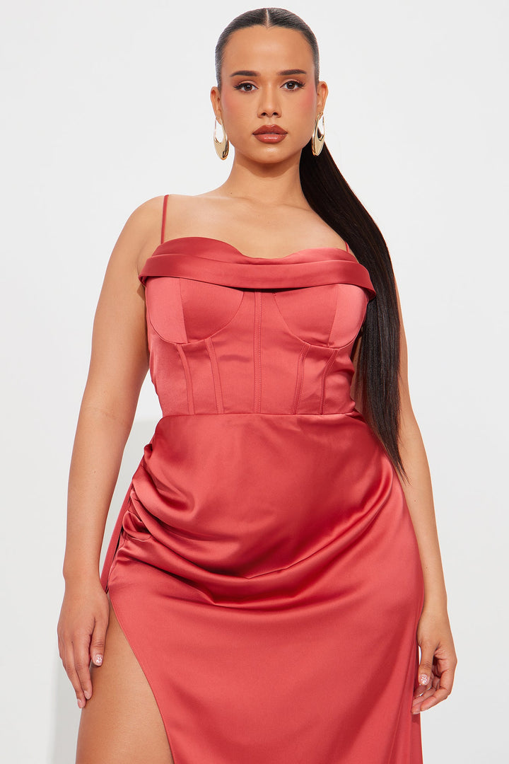 Lily Satin Maxi Dress - Marsala
