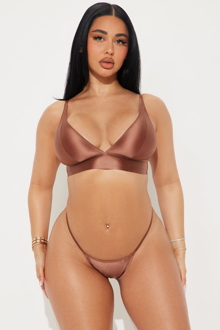 Too Smooth Satin Thong Panty - Mocha