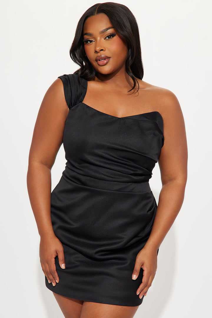 Isabella Removable Train Satin Mini Dress - Black