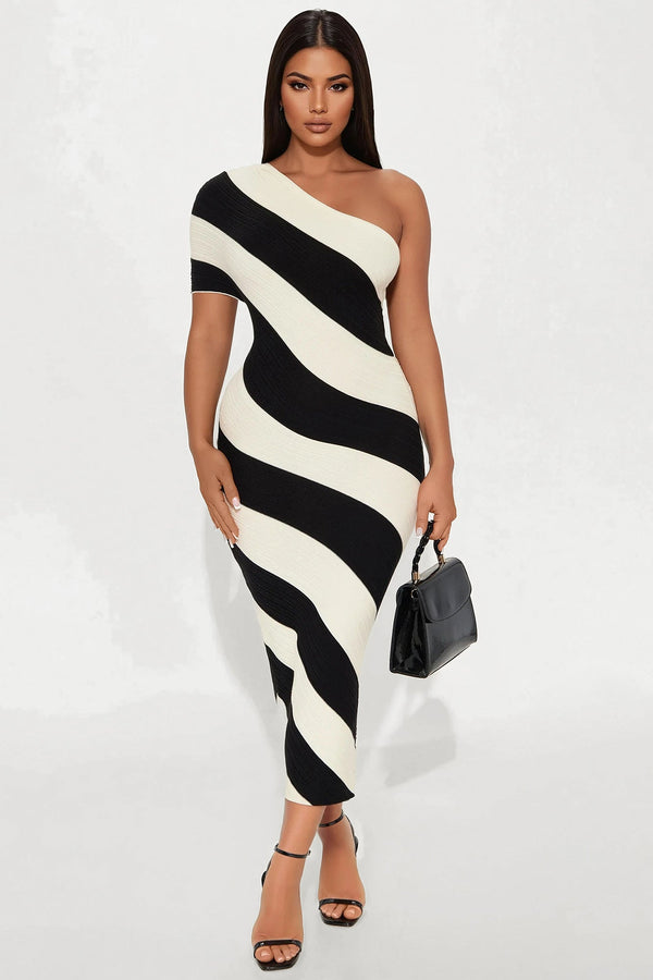 Akari Striped Sweater Midi Dress - Cream/combo
