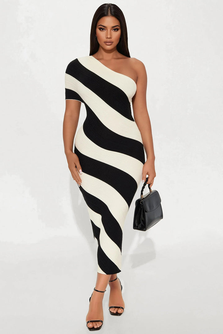 Akari Striped Sweater Midi Dress - Cream/combo