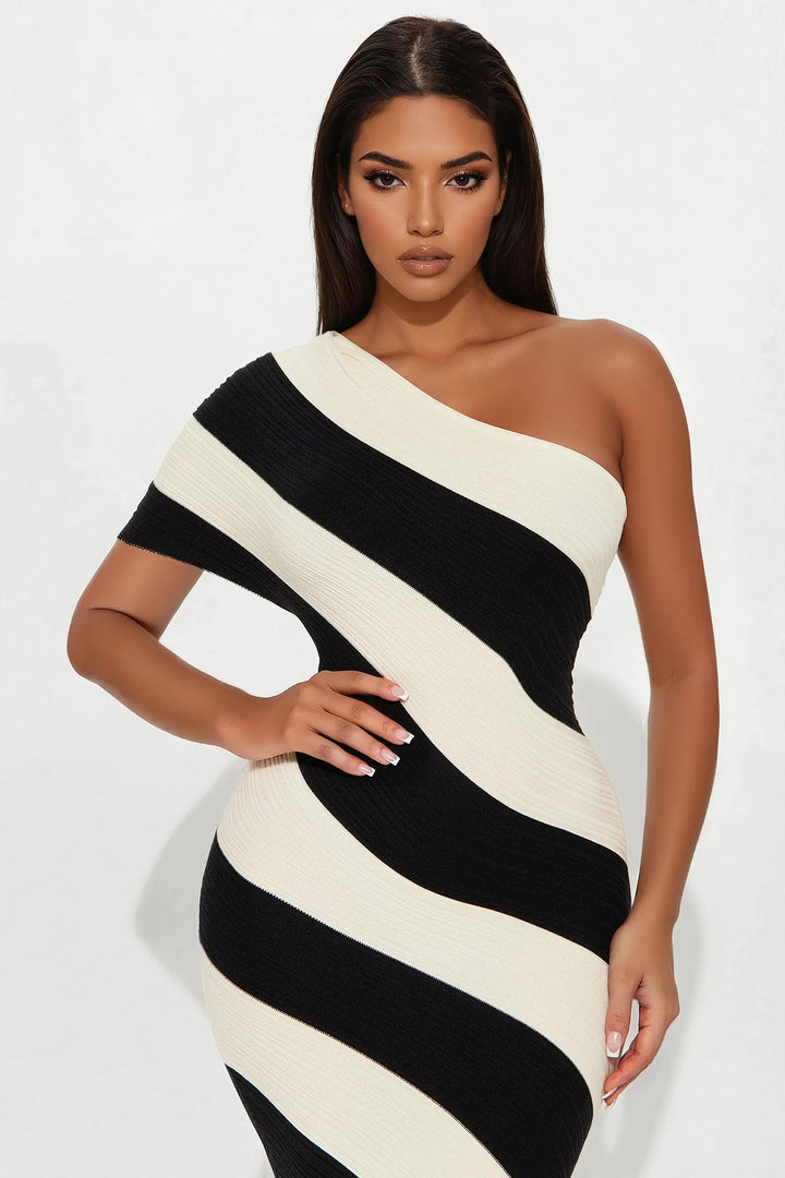 Akari Striped Sweater Midi Dress - Cream/combo
