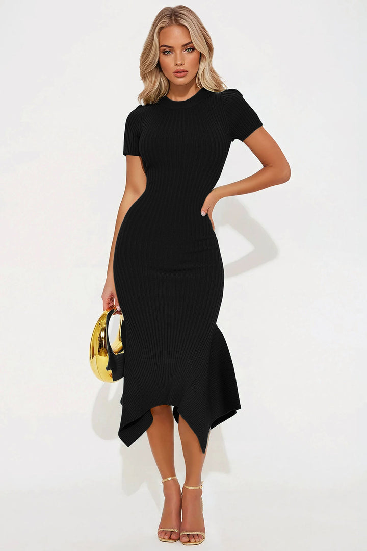 Rare Catch Ribbed Midi Dress - Black