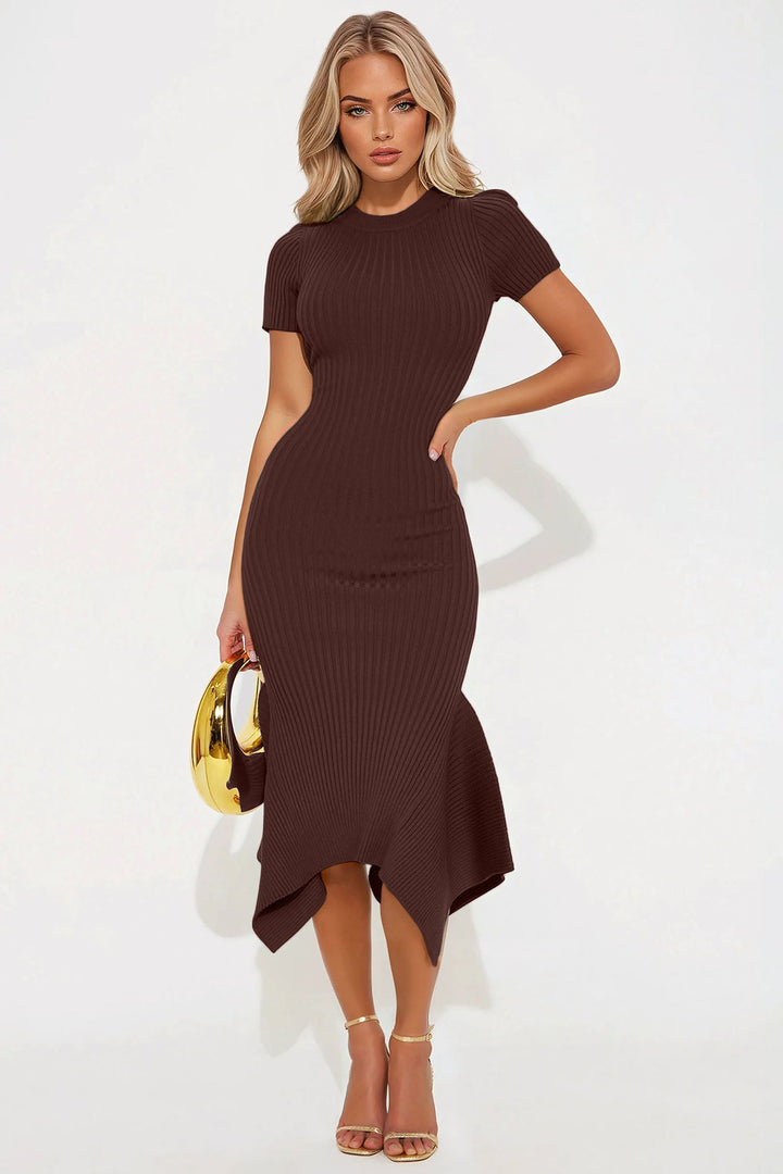 Rare Catch Ribbed Midi Dress - Chocolate