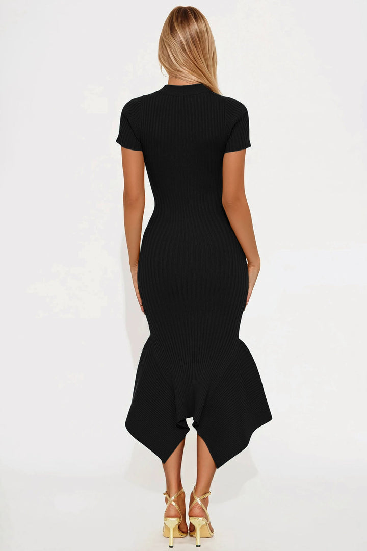 Rare Catch Ribbed Midi Dress - Black