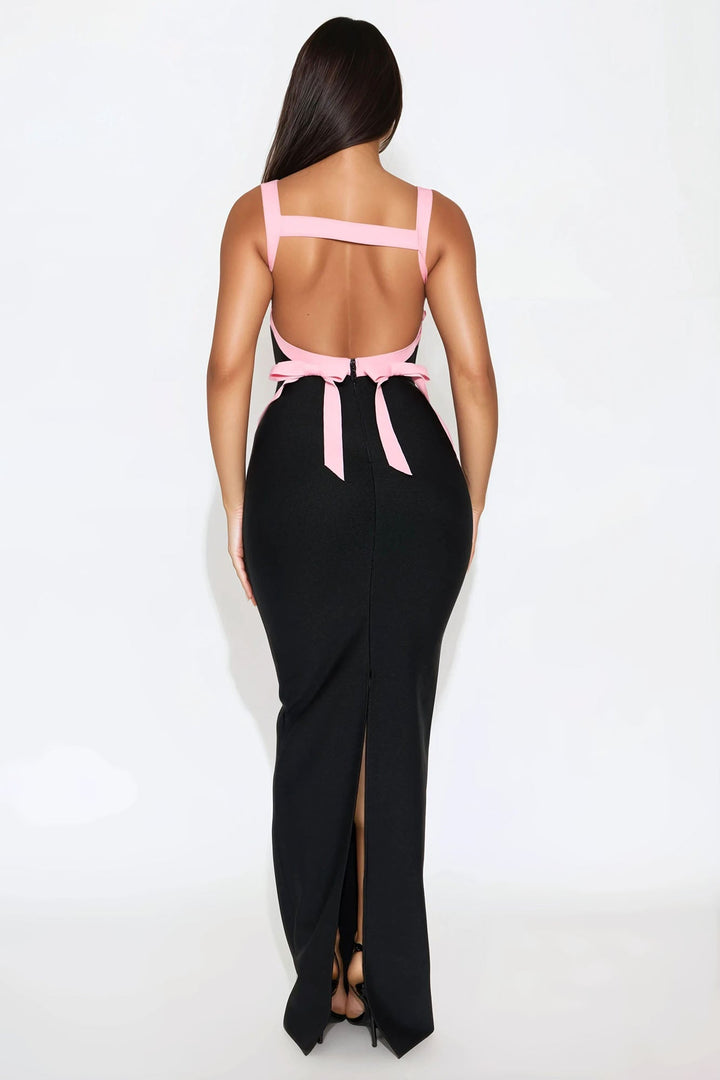 Wine And Dine Bandage Maxi Dress - Black/Pink