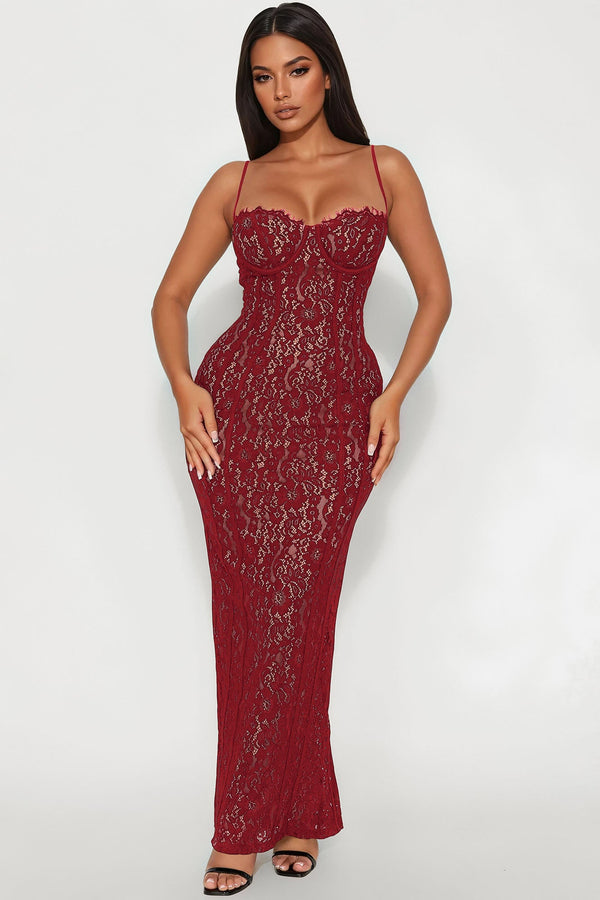 All In Love Lace Maxi Dress - Red
