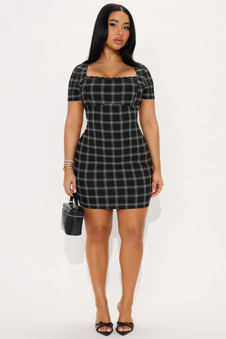Harriet Plaid Mini Dress - Black