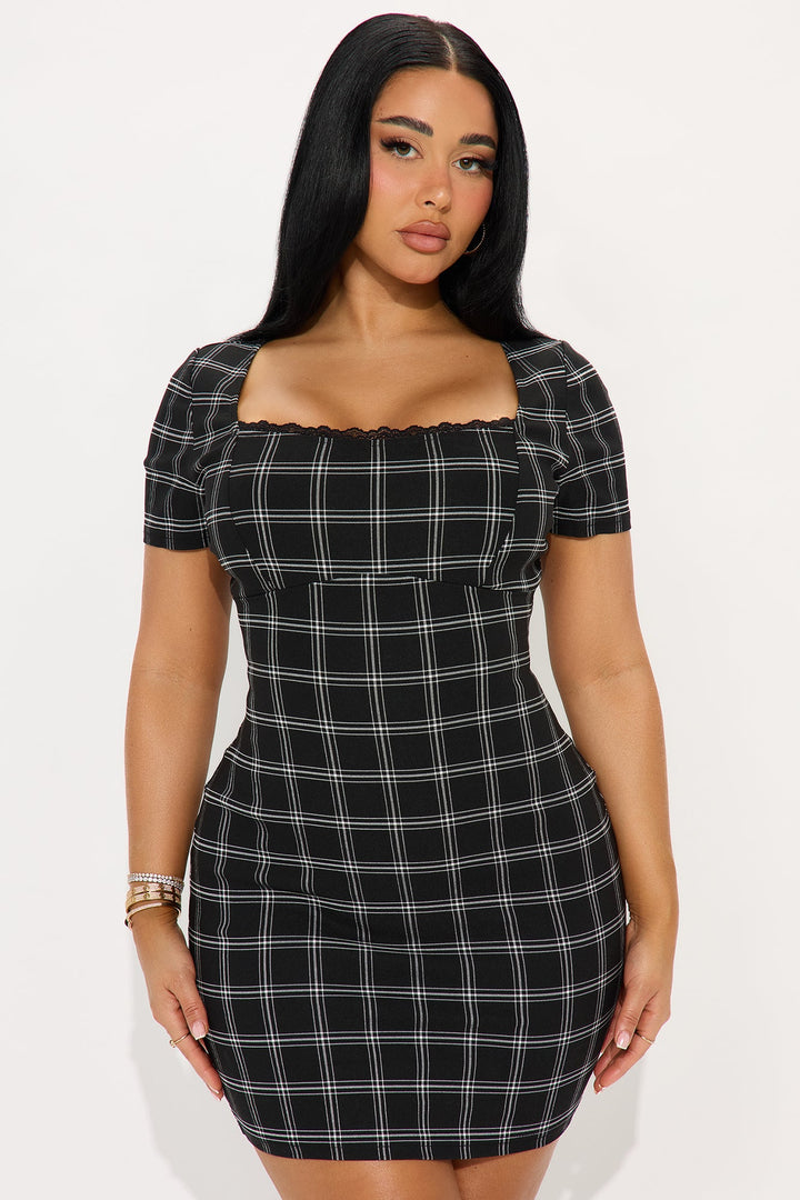 Harriet Plaid Mini Dress - Black