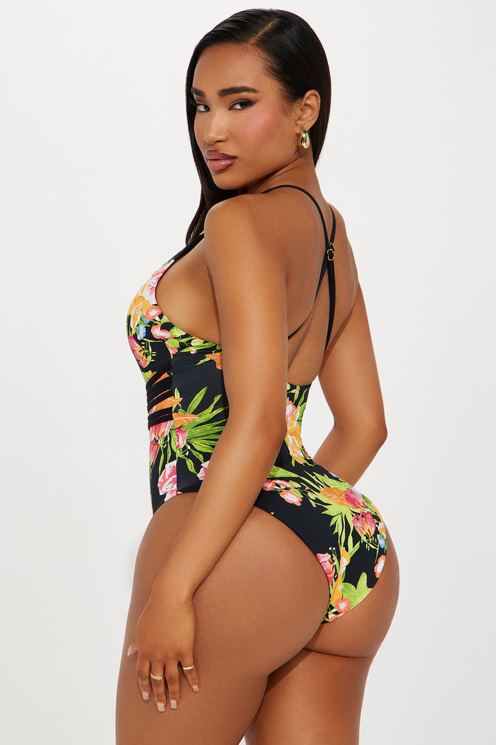 Relaxing Beachside Lace Up 1 Piece Swimsuit - Black/combo