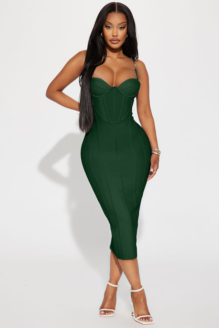 Victoria Bandage Midi Dress - Hunter