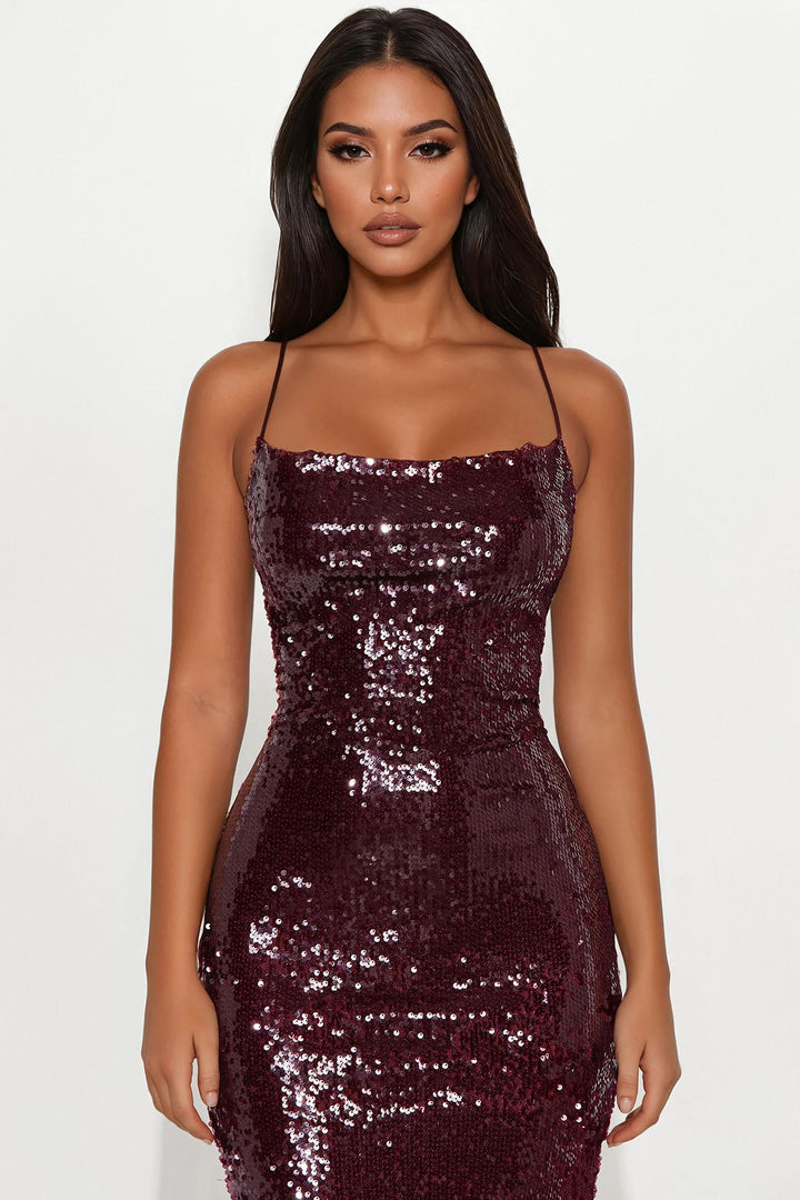 Kiara Sequin Maxi Dress - Wine