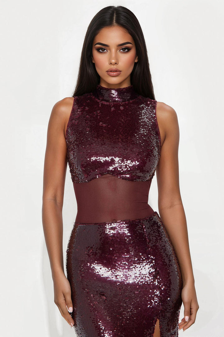Arnell Sequin Gown - Burgundy