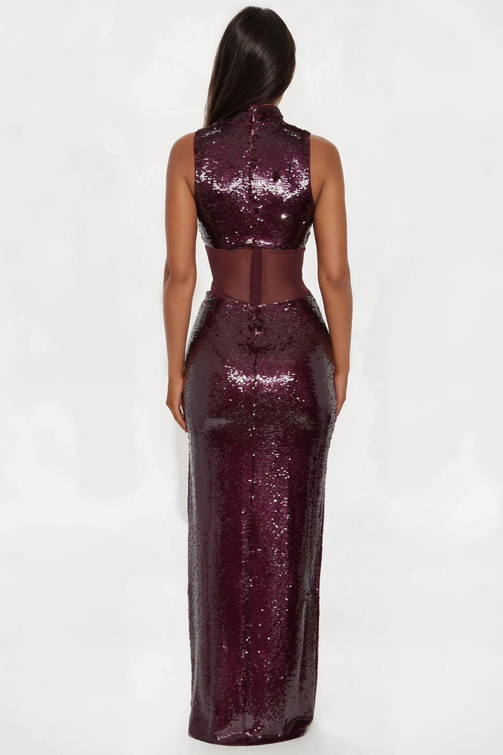 Arnell Sequin Gown - Burgundy