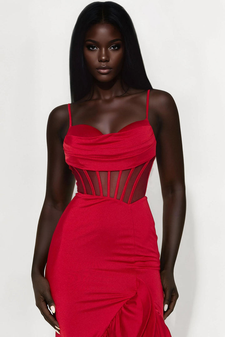 Simone Corset Waist Maxi Dress - Red