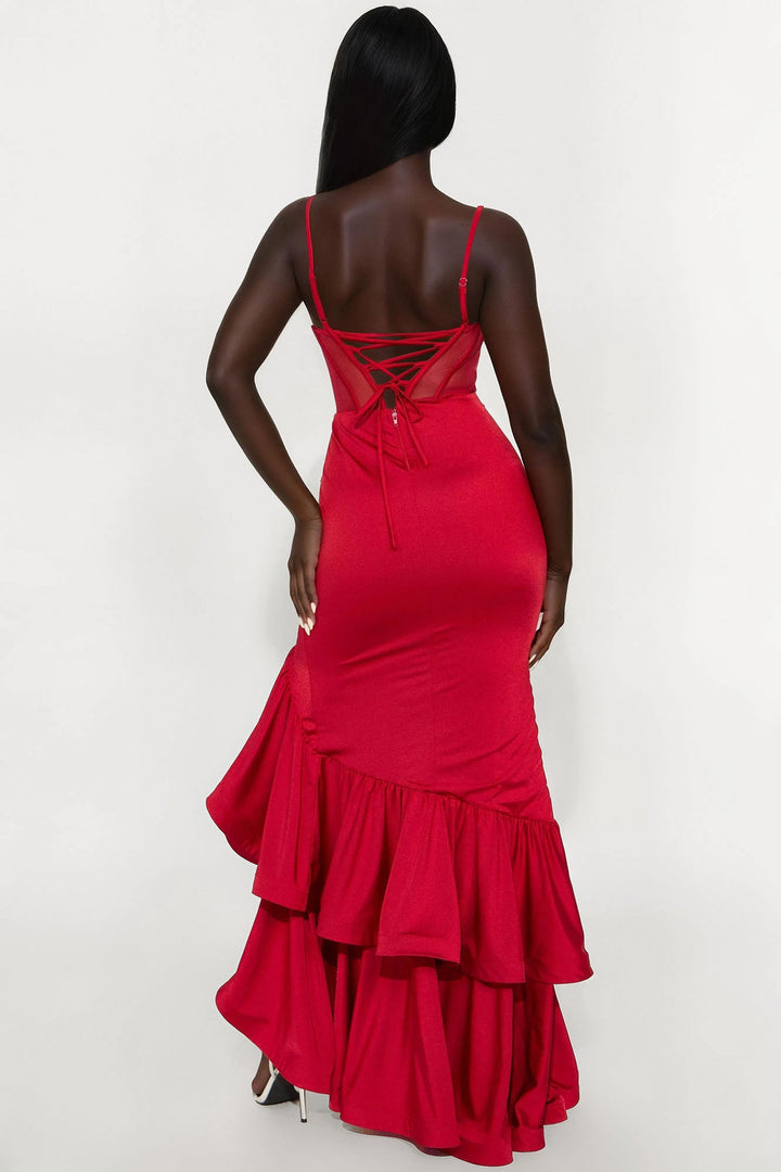 Simone Corset Waist Maxi Dress - Red