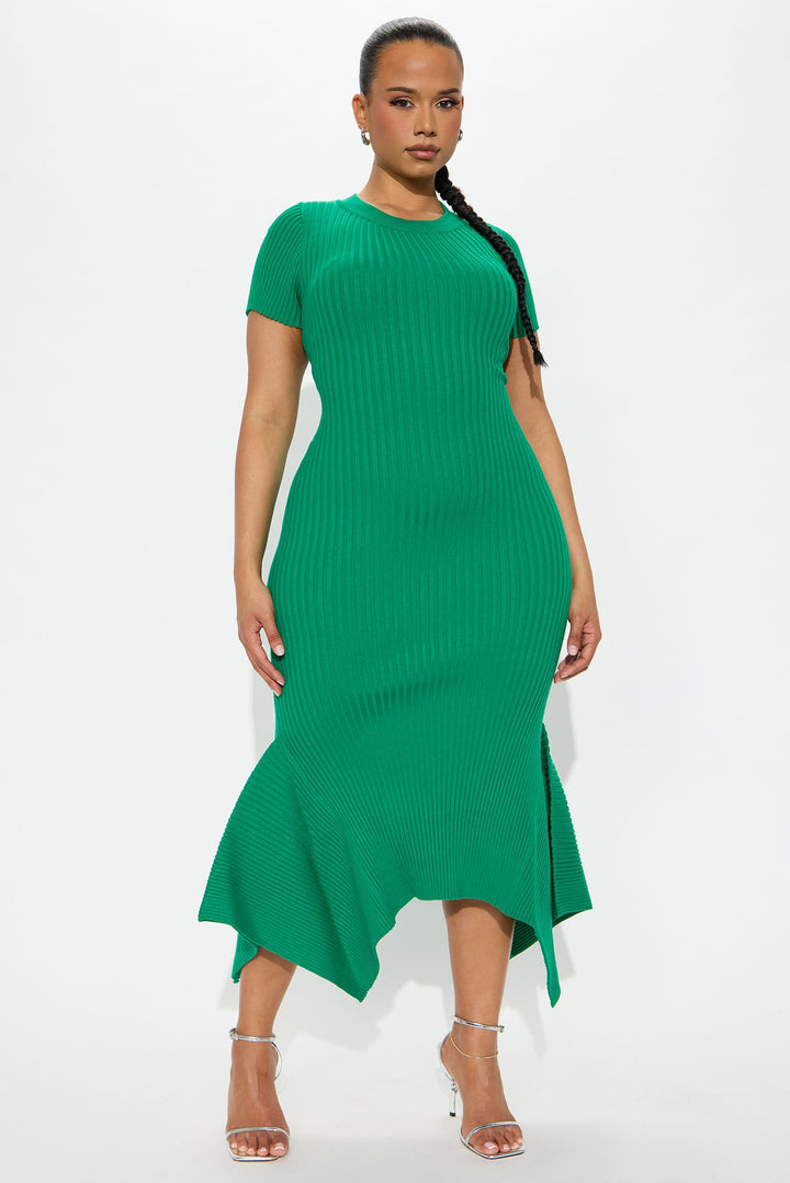 Rare Catch Ribbed Midi Dress - Kelly Green