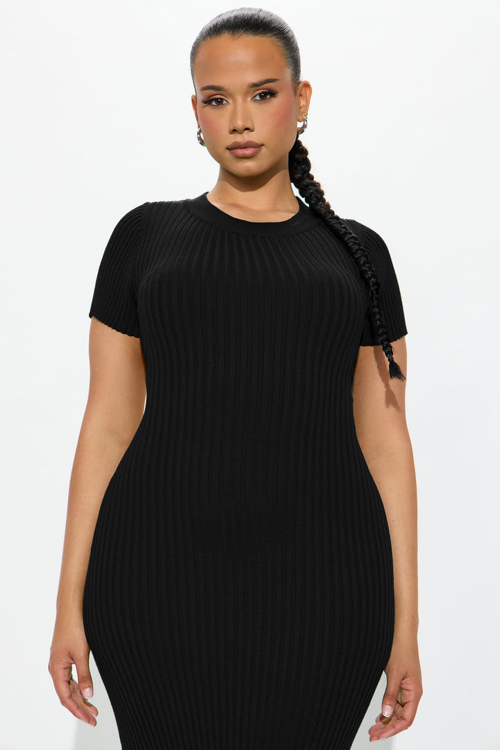 Rare Catch Ribbed Midi Dress - Black