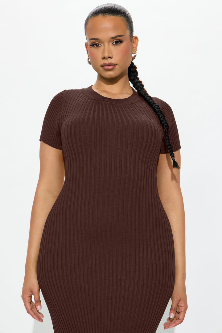 Rare Catch Ribbed Midi Dress - Chocolate