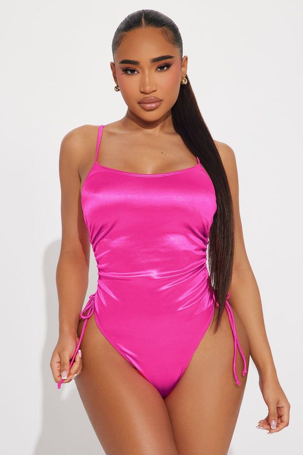 Liza Ruched Thong 1 Piece Swimsuit - Hot Pink