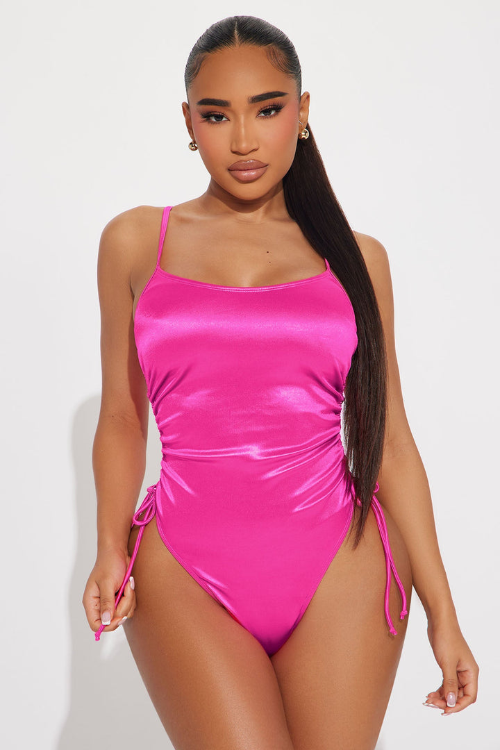 Liza Ruched Thong 1 Piece Swimsuit - Hot Pink