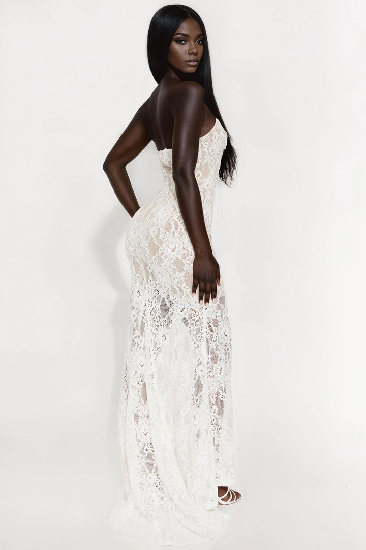 Hanna Sheer Lace Maxi Dress - White
