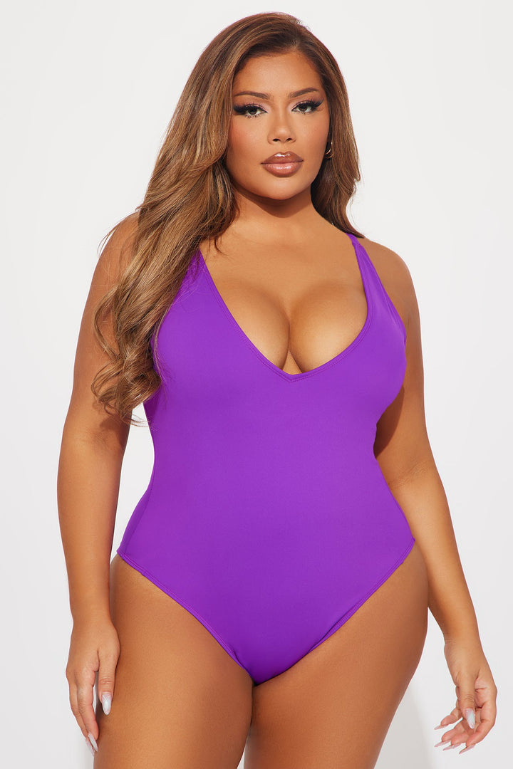 Delvina Snatched Sculpting V Neck 1 Piece Swimsuit - Purple