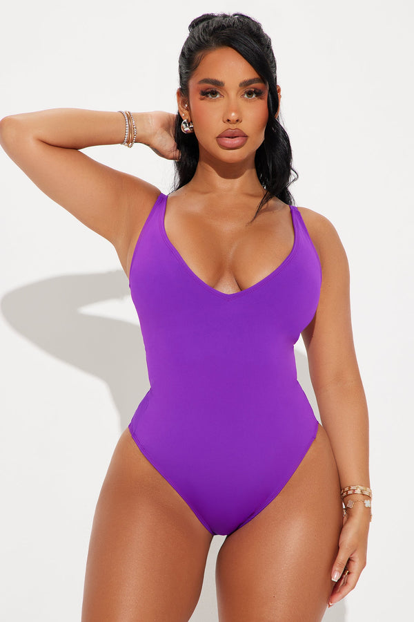 Delvina Snatched Sculpting V Neck 1 Piece Swimsuit - Purple
