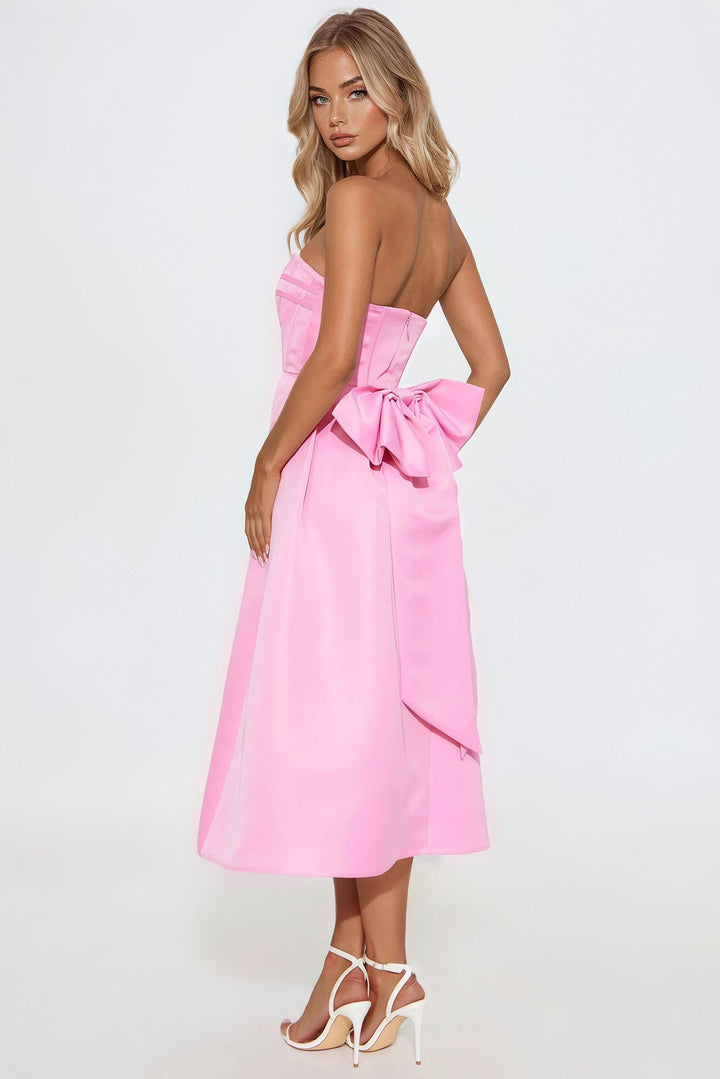 Majestic Night Satin Midi Dress - Pink