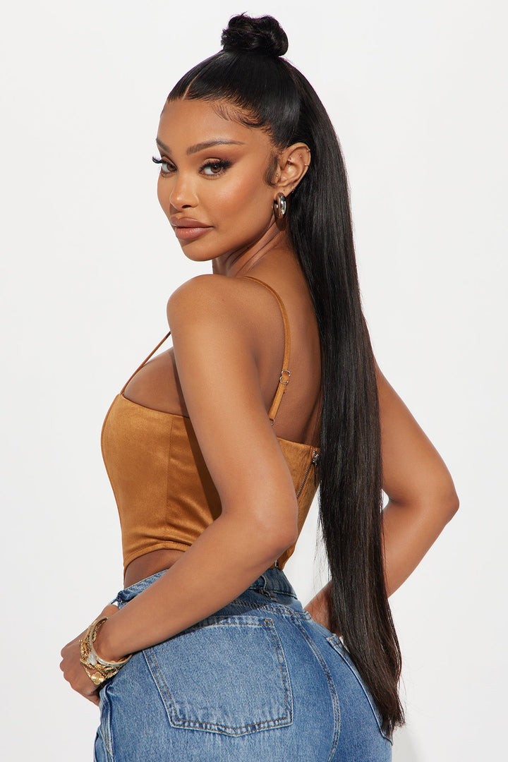 Howdy Faux Suede Corset Top - Camel