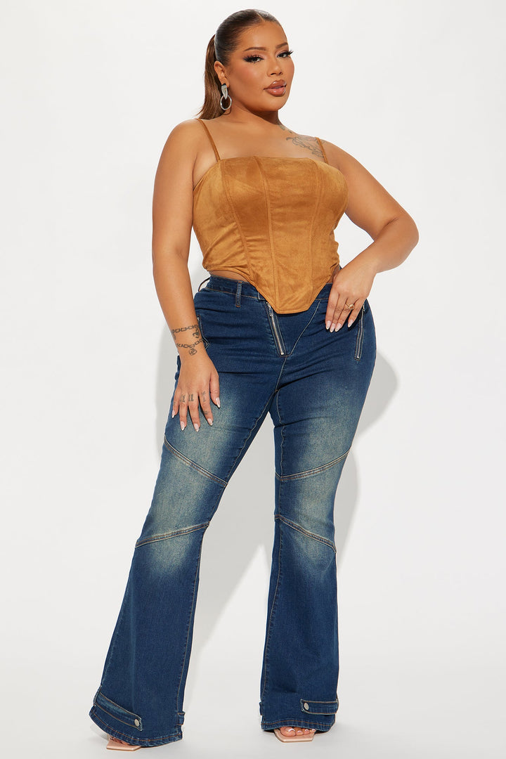 Howdy Faux Suede Corset Top - Camel