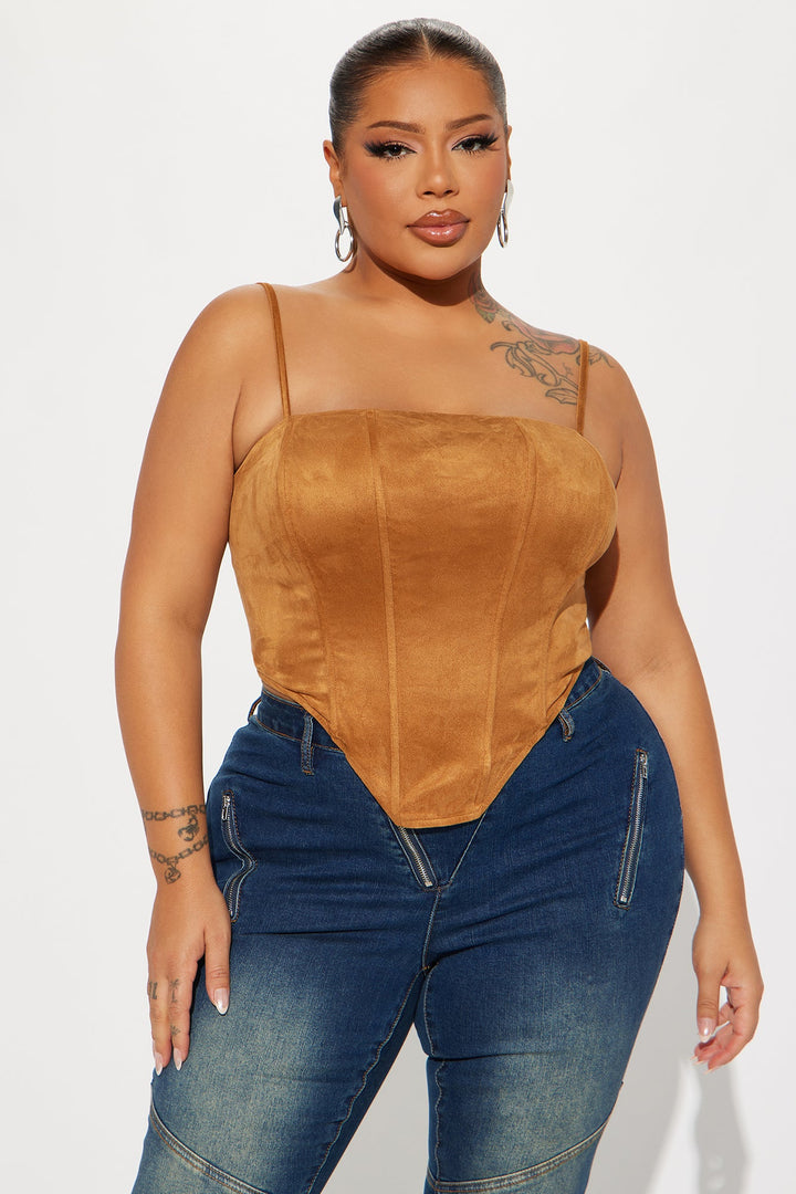 Howdy Faux Suede Corset Top - Camel