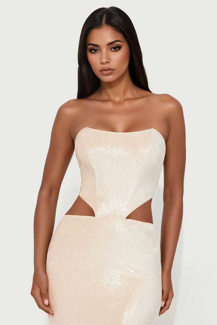 Make An Impression Sequin Maxi Dress - Cream