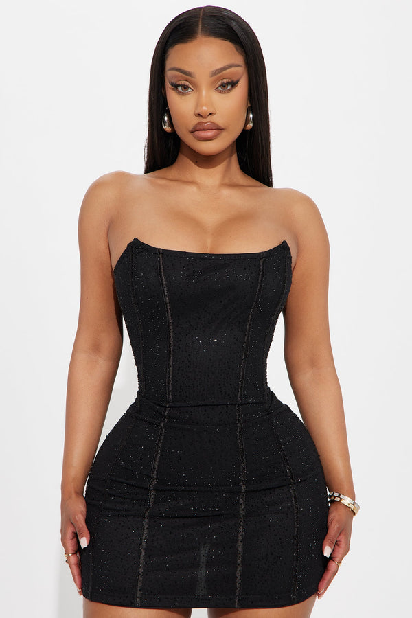Rox Rhinestone Micro Mini Dress - Black