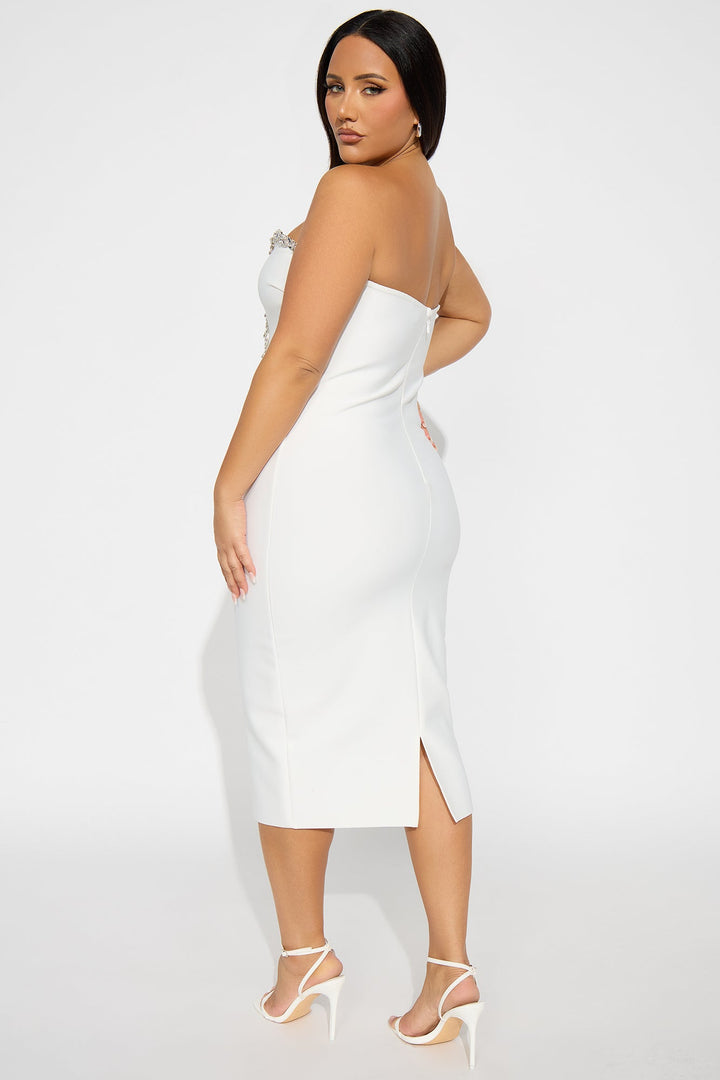 Sweetest Heart Embellished Midi Dress - White