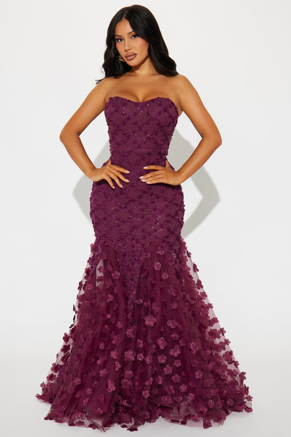 Carmen Floral Maxi Gown - Burgundy