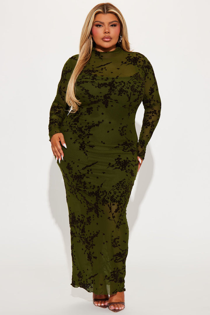 In Full Bloom Mesh Maxi Dress - Olive