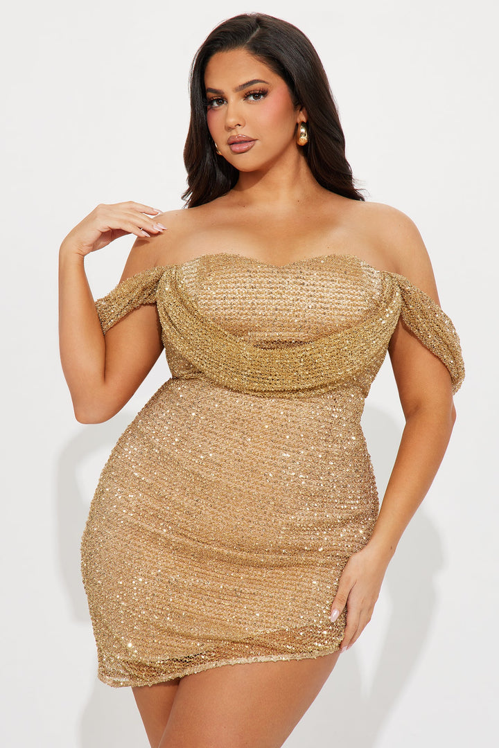 Staying Golden Sequin Mini Dress - Gold