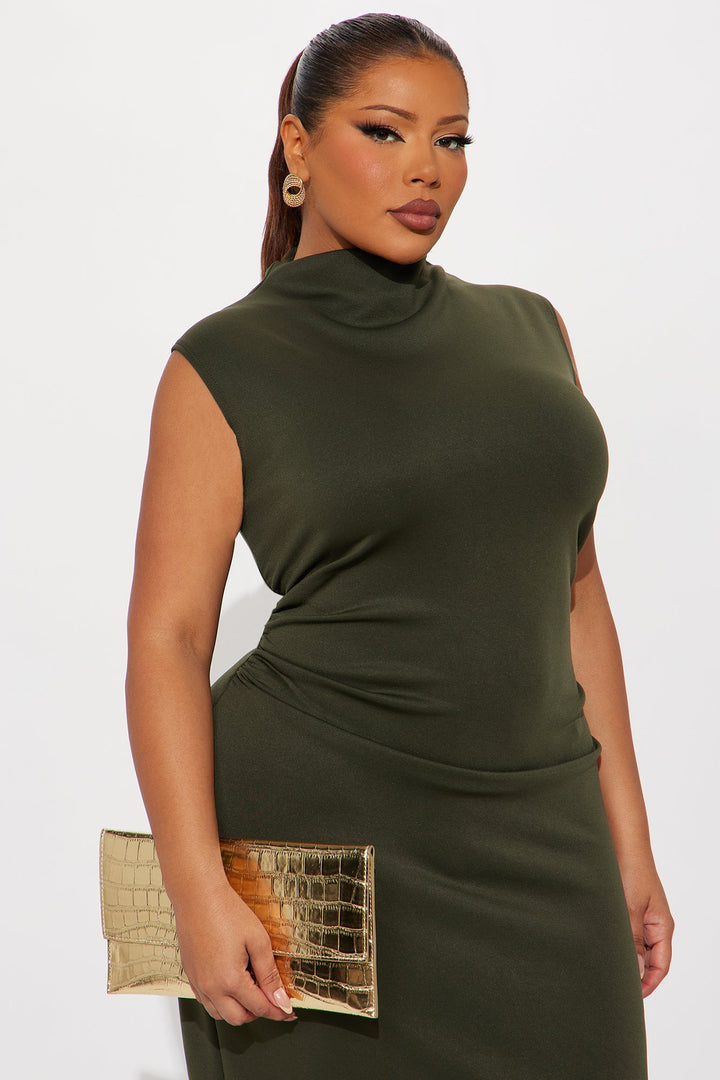 Adeline Mock Neck Maxi Dress - Olive