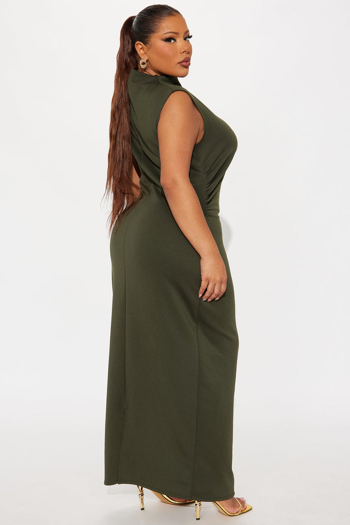 Adeline Mock Neck Maxi Dress - Olive
