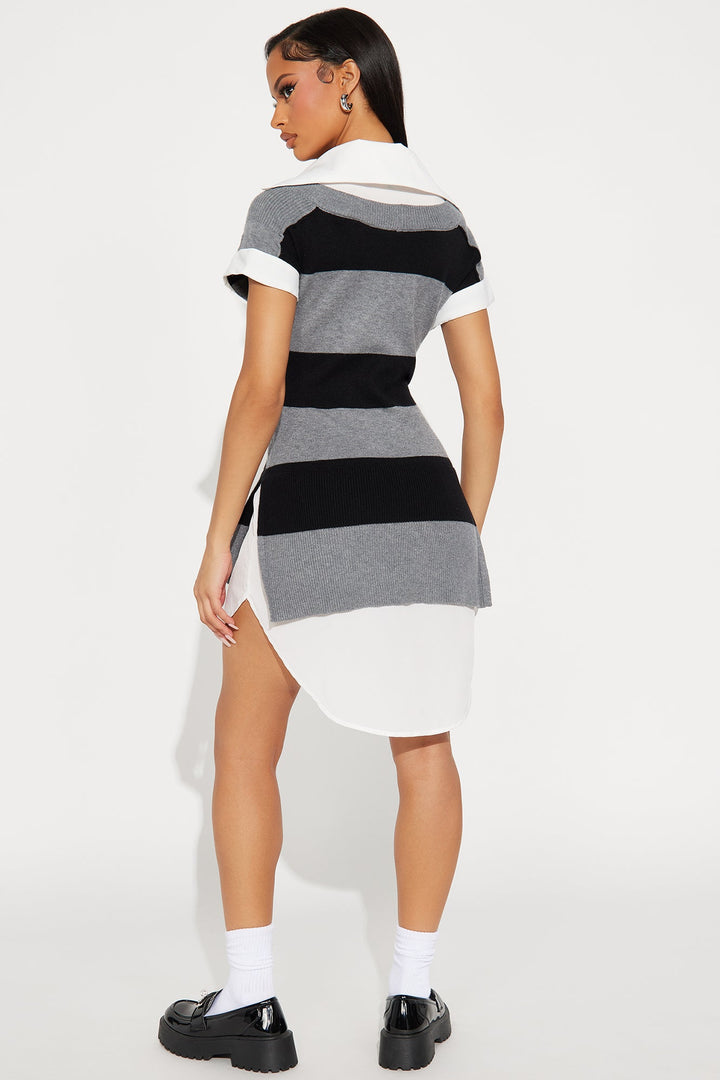 Tali Stripe Sweater Vest Mini Dress - Grey/Black