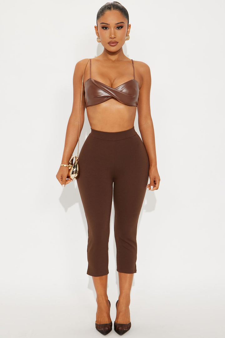 Albany Faux Leather Cropped Bra Top - Brown