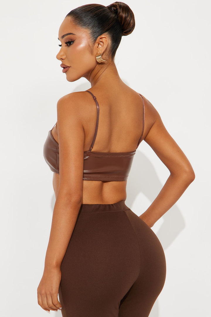 Albany Faux Leather Cropped Bra Top - Brown