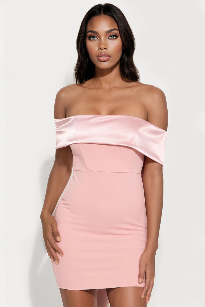 Roseline Off Shoulder Bow Mini Dress - Rose